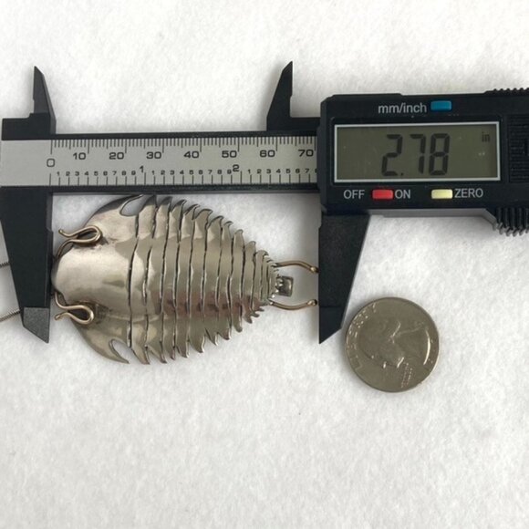 Sterling Silver 925 14K Yellow Gold Manta Ray Trilobite Pendant Necklace 25" - Picture 15 of 16